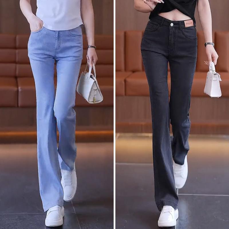 Tencel soft jeans women's new summer thin relaxed high-waisted small nine-point micro-flared pants