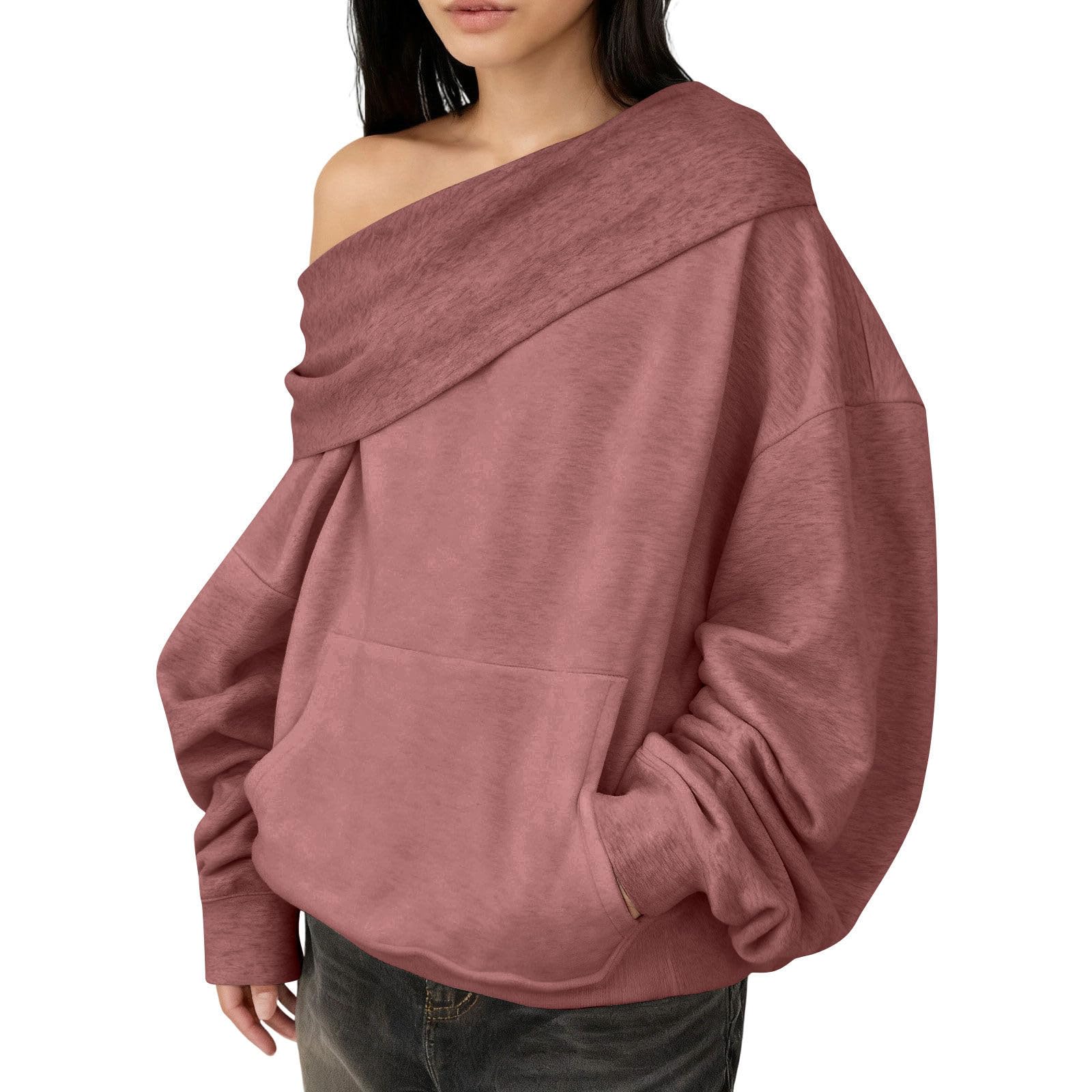 

Women s Solid Color Long Sleeved Casual Loose Pullover Sweatshirt Top L