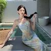 French Romantic Smudged Chiffon Temperament Seaside Vacation Dress Summer Oil Painting Flying Sleeves Slim Fairy Long Dress