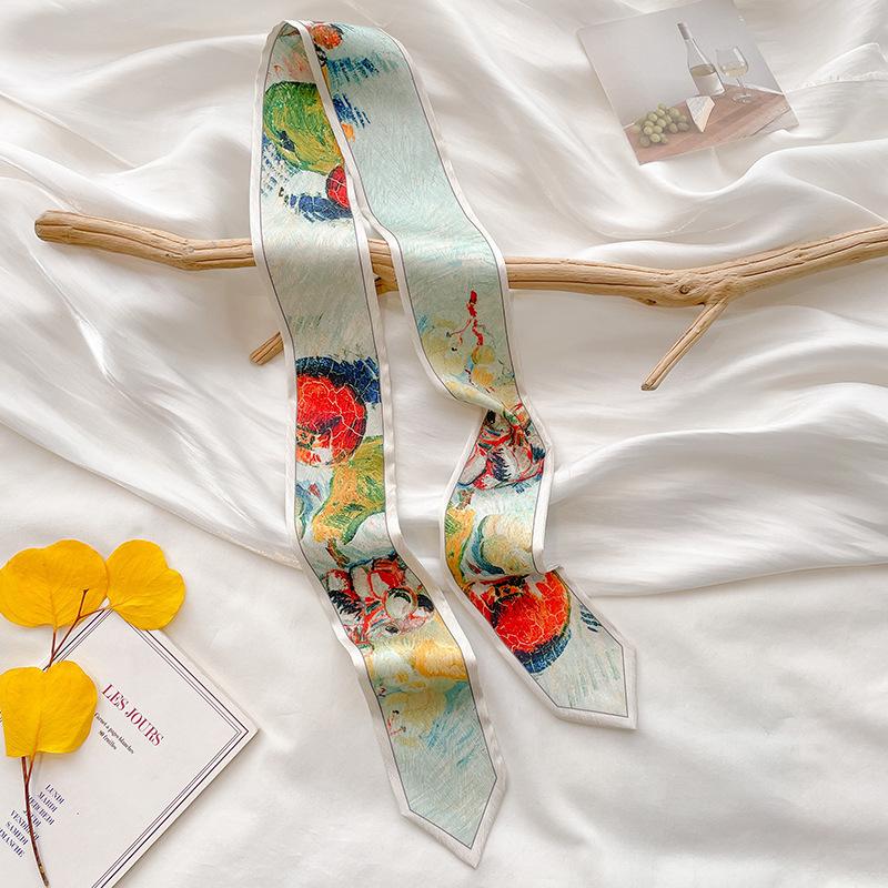 Scarf Luxury Streamers Bag Straps Oil Painting Style Small Ribbon Long Scarf Belt Spring and Summer Versatile Fashion Headband