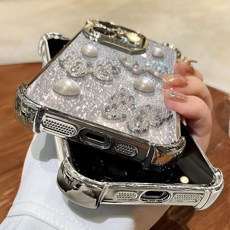 Bracelet Papillon Perle de Luxe Étui Placage Antichoc Pour Xiaomi Poco X7 X6 F7 Pro M6 F6 X5 X3 POCO C65 C75 Housse Pailletée Cadeau