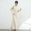 Autumn-Winter Japanese Style Brushed Wool Round Neck Long Sleeve Slimming Warm Dress for Women