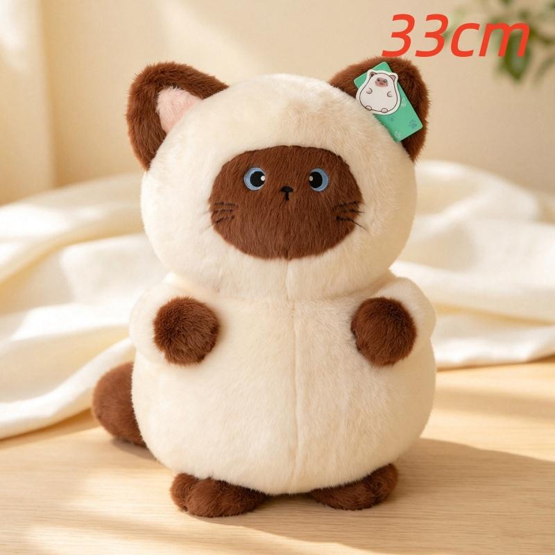 Kawaii Mollige Siamkatze Stofftier Plüschkissen Weiches Kurzes Fleece Blaue Augen Kätzchen Puppe Langer Schwanz Pfotenstickerei Design Geschenke. as picture