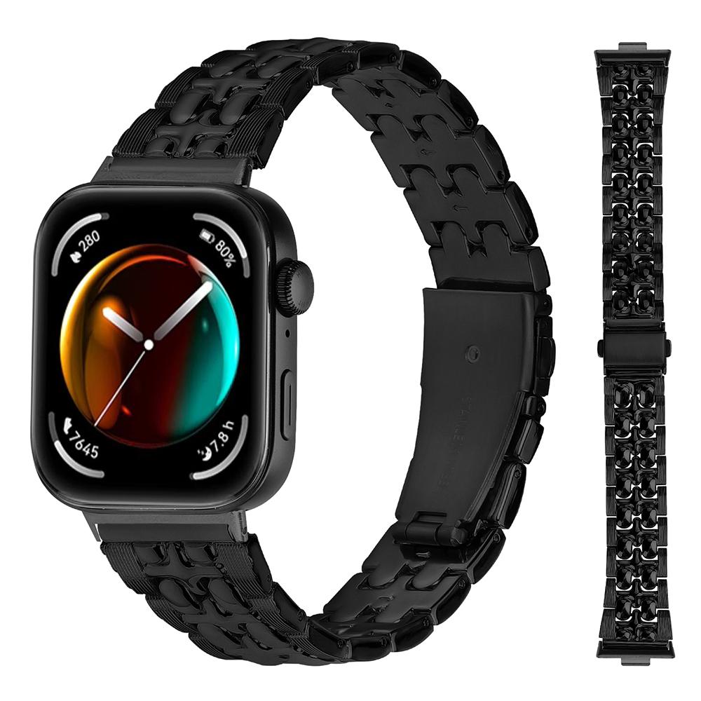 

For Huawei Watch Fit 3 Metal Watch Band Cross Design Replacement Strap Black