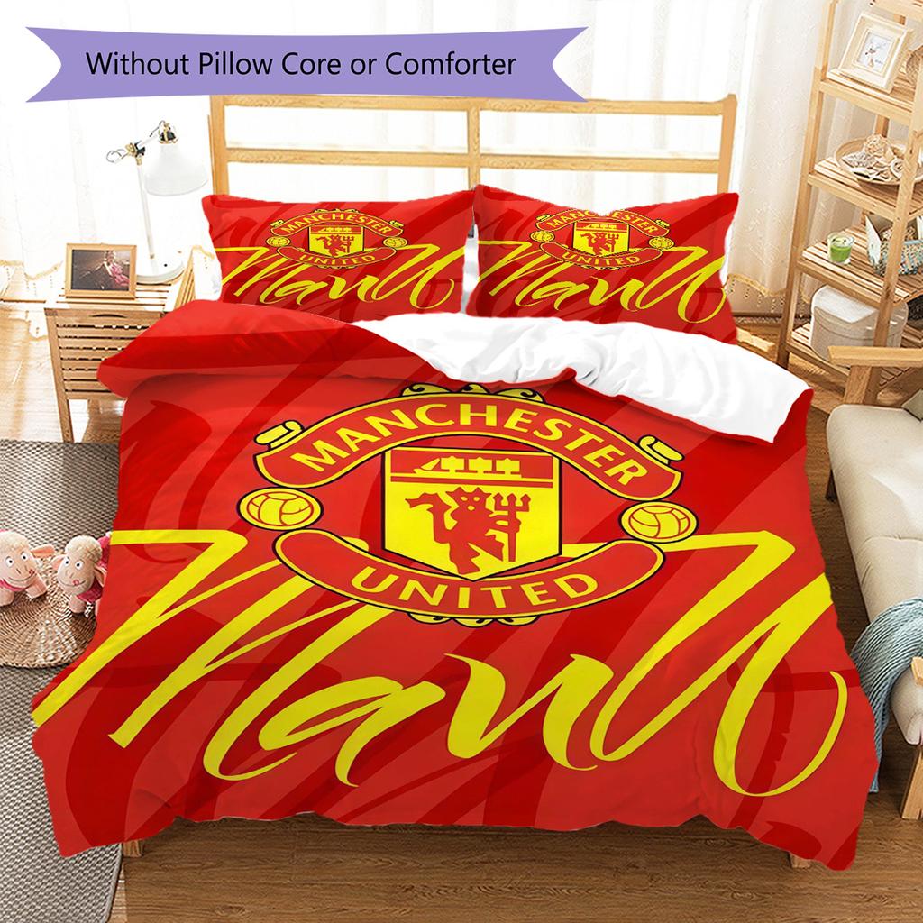 Man Utd Bedding Quilt Set Quilt Cover Pillowcase Home Decoration Birthday Gift (1 * Duvet Cover + 2 * Pillowcase, Without Core)