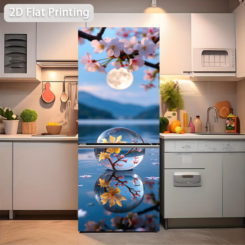 84Style Fridge Stickers Refrigerator Cover Door Landscape Plant Sea Vinyl Self Adhesive Kitchen Furniture Decor Wrap Freezer Sticker DIY