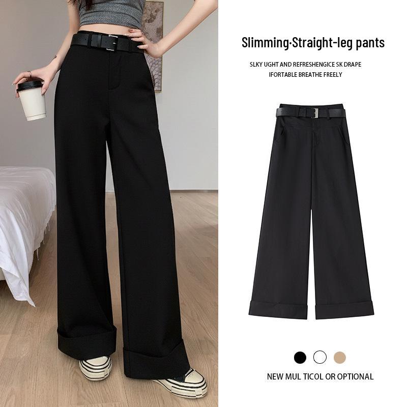 

Women s High-Waisted Wide-Leg Cotton Pants - Rolled Hem, Slimming Drape, Floor-Length, Spring Collection Large чёрный