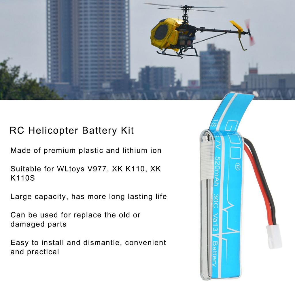 4pcs RC Helicopter Lithium Ion Battery Plastic Blue 3.7V 520mah RC Plane Accessories with Charger for WLtoys V977