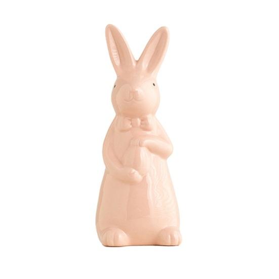 Easter Holding Egg Rabbit Figurine Ceramics Bow Tie Bunny Statue Sculpture Spring Easter Holiday Party
