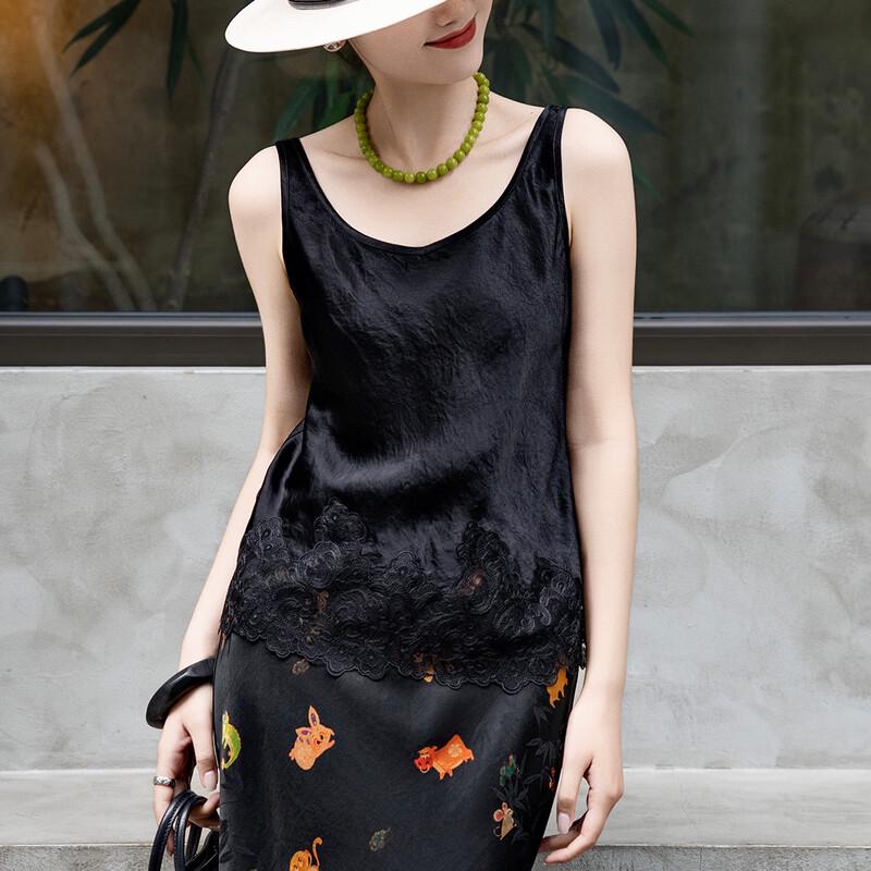 Women's Elegant 100% Acetate Lace Patchwork U-Neck Vest Top