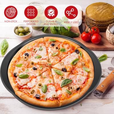 Pizza Trays 12 Inch Carbon Steel Pizza Pan Non-Stick Baking Trays with Holes and Handles for Home Kitchen Oven Microwave