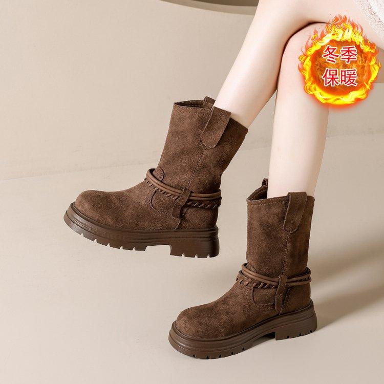 Platform Martin boots women's short boots 2025 autumn and winter new retro British style thick heel medium boots Maillard stacking boots