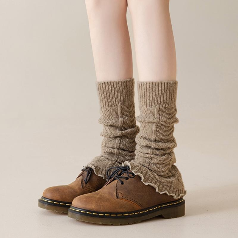 Fashionable Twist Cable Knit Footless Middle Calf Socks Pleated Ruched Ruffled Leg Warmers Boot Toppers Covers for Women