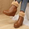 Chunky Platform Super High Heel Brown Ankle Boots Women  Winter Thick Bottom Wedge Heel Furry Short Boots Fluffy Fur Shoes