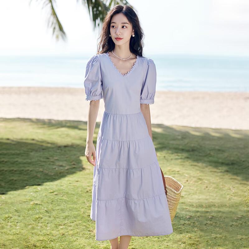 INMAN French Lace V-Neck Puff Sleeve Midi Dress M