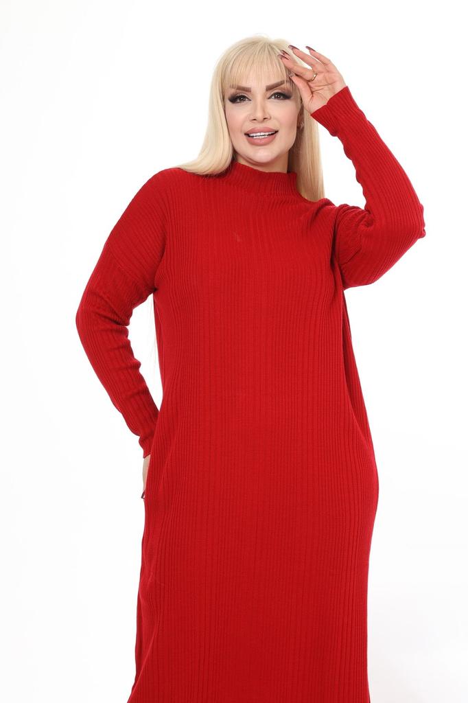 Women's Big Size Dress Green Half Turtleneck Knitted Knitted Dress