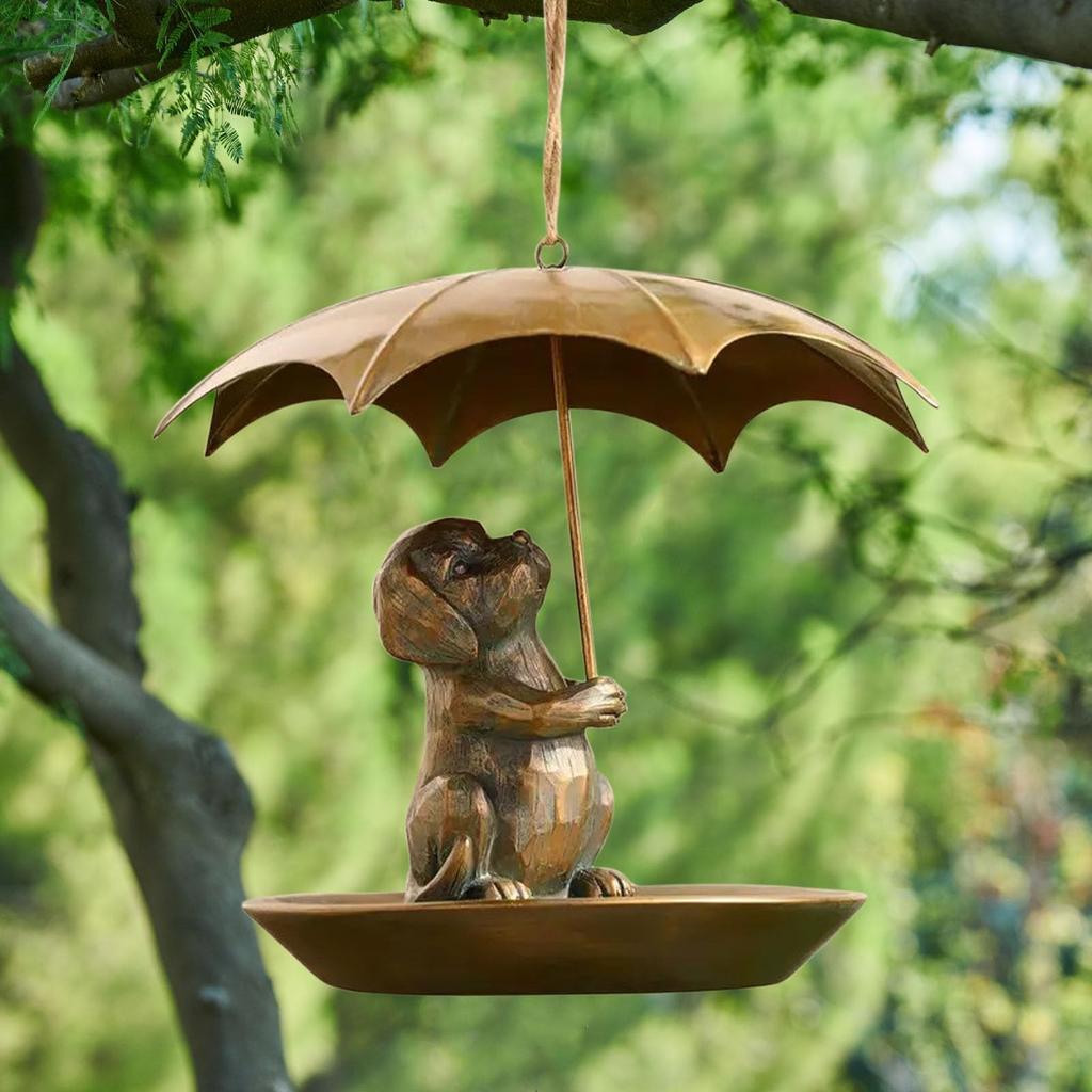 Animal Bird Feeder With Umbrella - Cute Squirrel//Dog Holding Umbrella Design Bird Feeder - Metal Feeders For Garden Yard Decor, For Birds Lovers