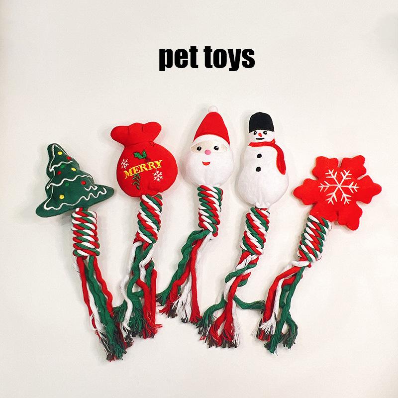 Pet Christmas Supplies Dog Toy Teeth Cleaning Rope Knot Cotton Rope Toy Cute Cartoon Chewing Toy