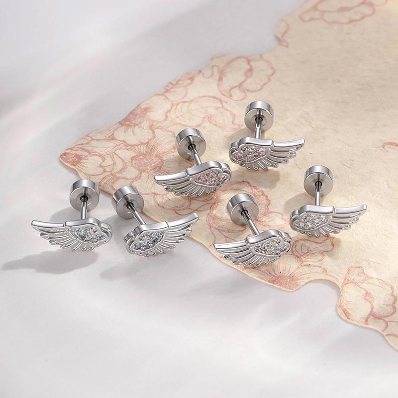 Silver Zircon Wing Stud Earrings for Women Shiny Crystal Geometric Personality Ear Bone Nail Jewelry Gifts