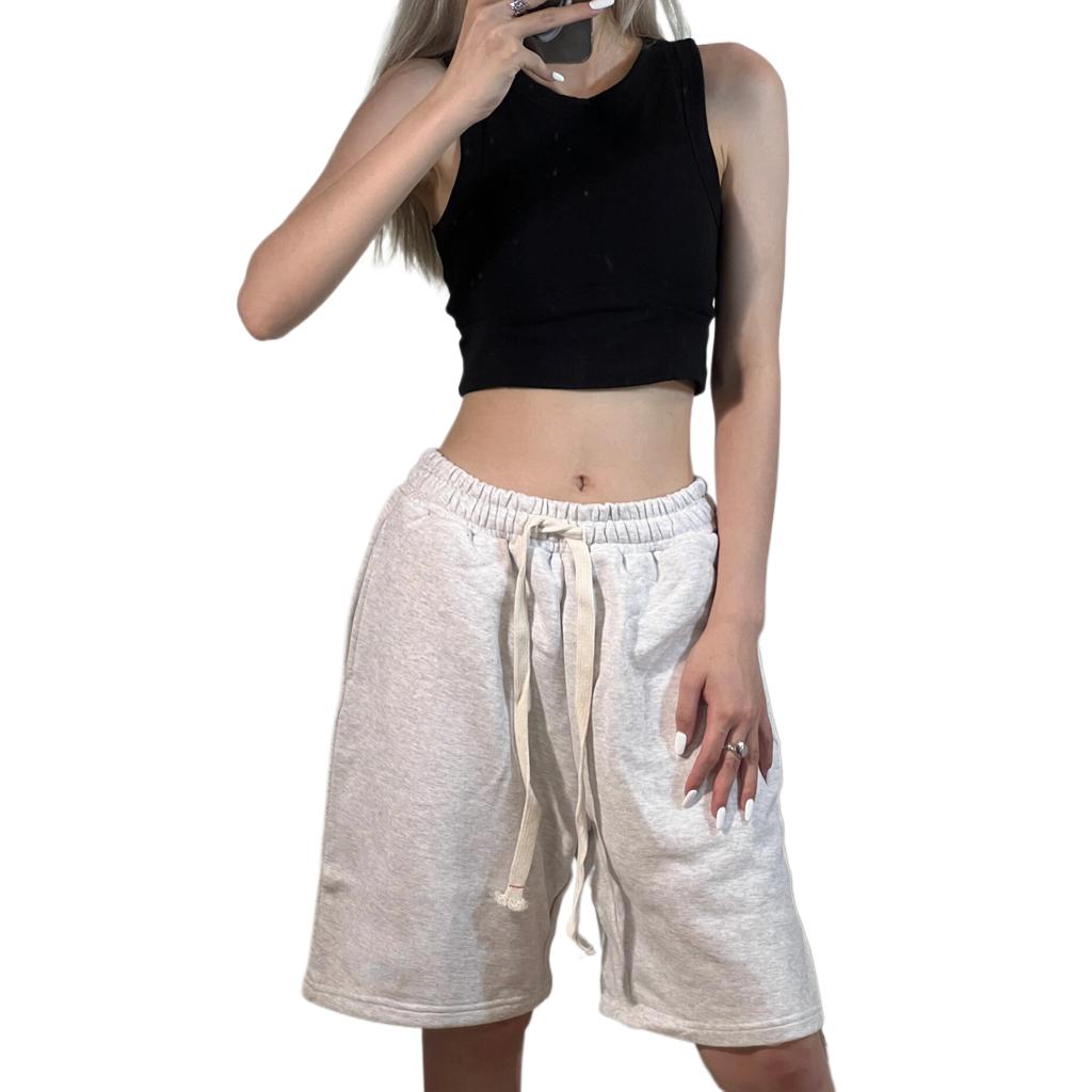 

Спортивные шорты женские свободные укороченные брюки летние повседневные универсальные широкие брюки с высокой талией для похудения M светло-серый