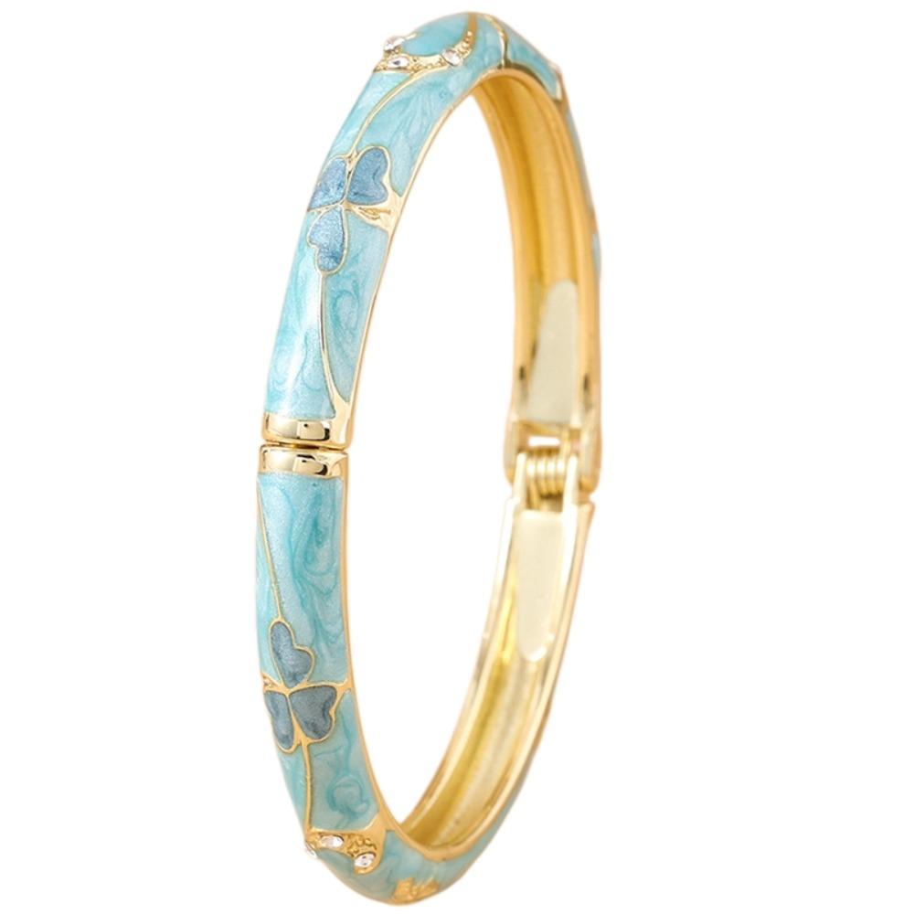 Good Luck Clover Flower Crystal Bangle Traditional Women s Hand Bracelet  Girls небесно-голубой