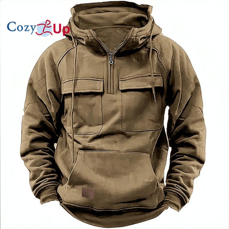 Sudaderas con capucha para hombre acogedoras Sudaderas con múltiples bolsillos Chaquetas con capucha para hombre Media cremallera