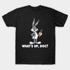 Men Black Print T-shirt Bugs Bunny - What'S Up Doc No-Cut Heat Transfer Print Cotton Tshirt