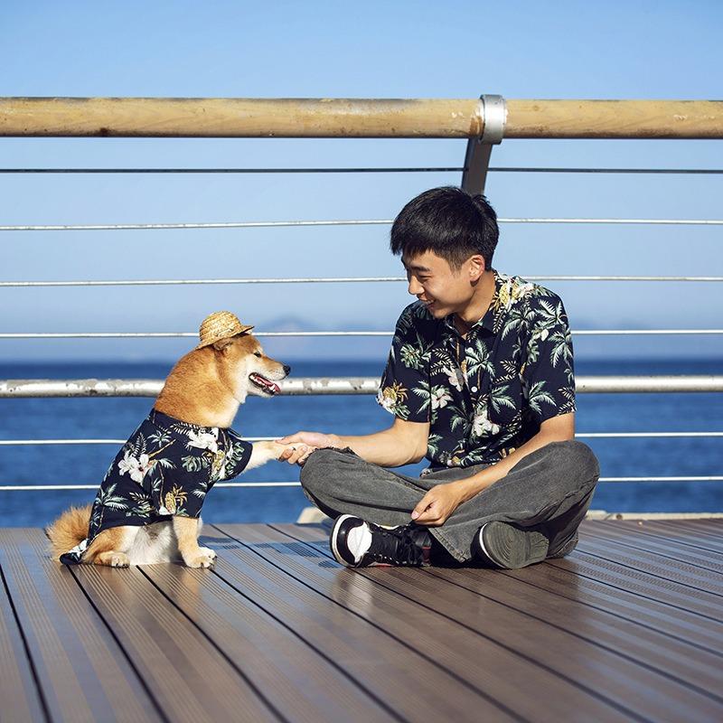 Pet clothes summer dog large dog Hawaiian beach casual shirt human dog parent-child clothing breathable fashion