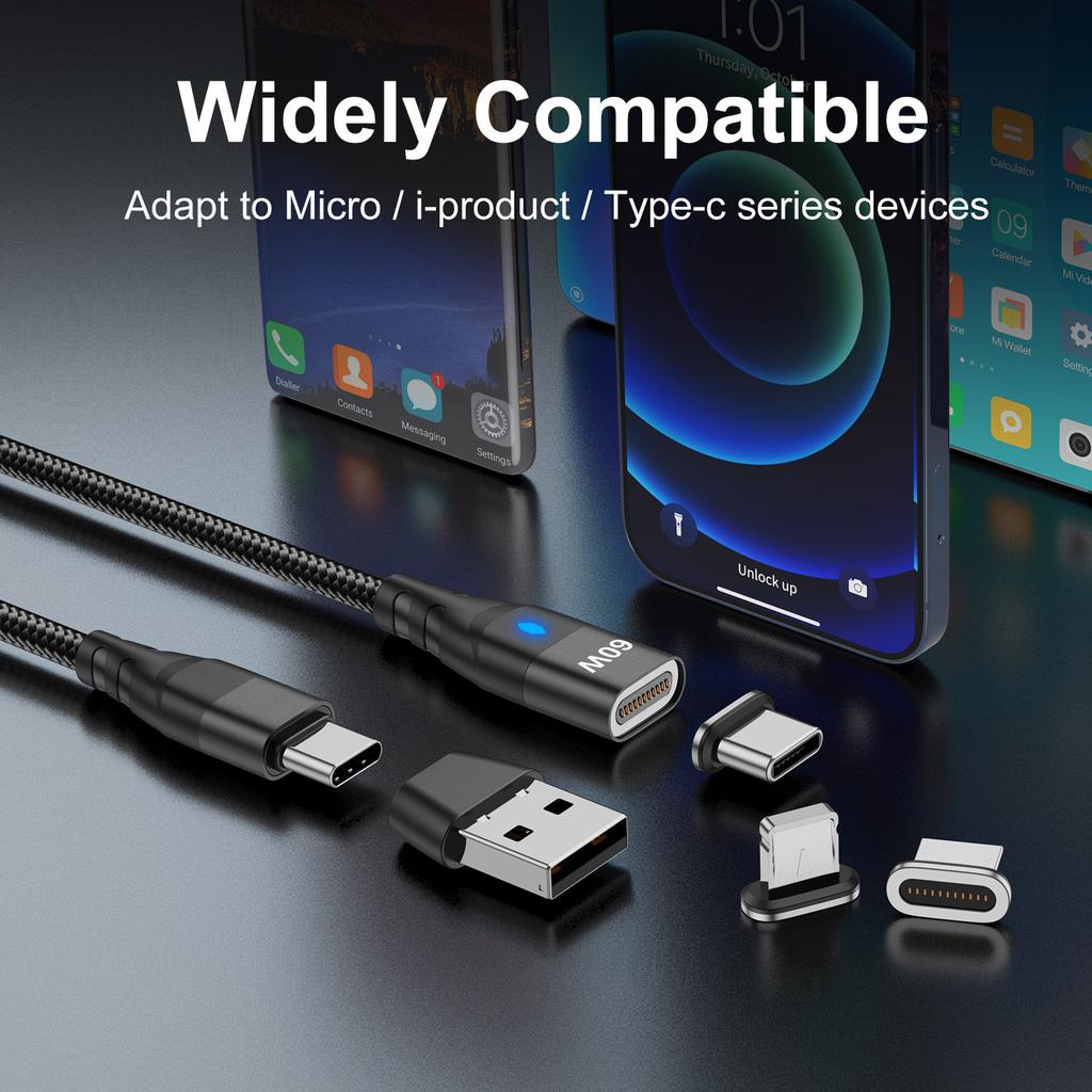60W Magnetic Cable Fast Charging USB C To TypeC Micro Magnetic Data Cord For Samsung Magnet Charger Wire USB A Adapter