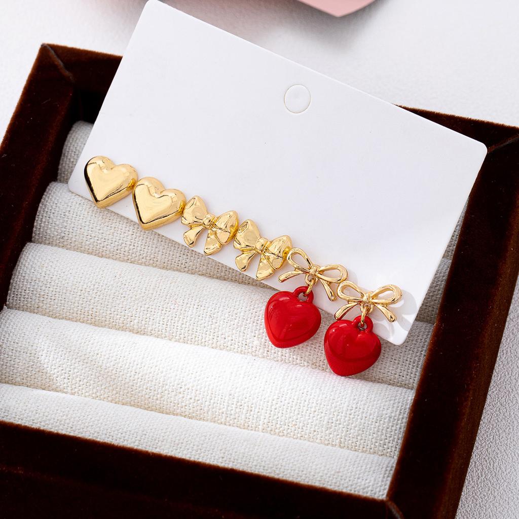 6PCS Set Cute Heart Buterfly Pendant Earrings for Women Girls Unique Aesthetic Charm Daily Wear Anti-allergy Jewelry Accessories