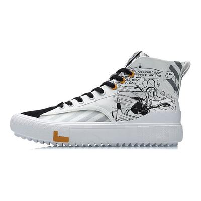 Li Ning Disney Collaboration Series Non-Slip Wear-Resistant Lightweight High-Top Skate Shoes Unisex Skate Shoes White Black AGCR179-3