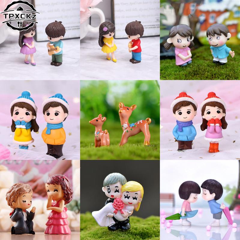 2pcs/set DIY Micro Landscape Decor Terrarium Action Figures Mini Stool Lovers Couple Animals House Tree Fairy Garden Miniatures