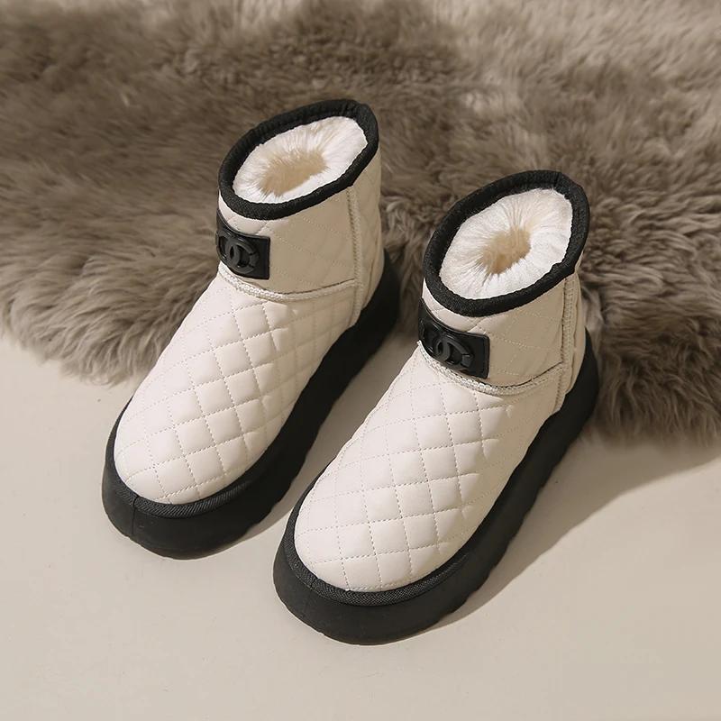 Fashion Women Snow Boots Warm Plush Slip-on Solid Fashion Female Ankle Boot Ladies Winter Comfortable Shoes Non-slip