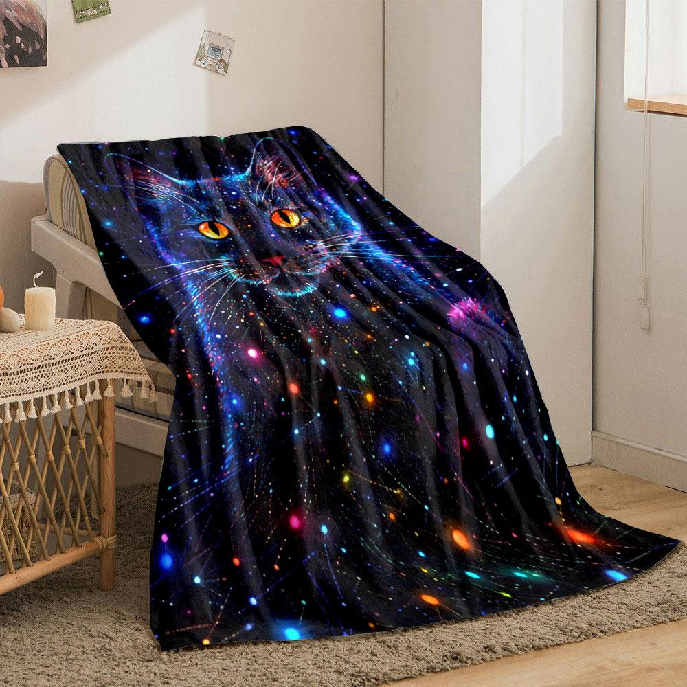 Cosmic Cat Galaxy Blanket Bedroom Blanket for Livingroom Couch Lunch Break Soft Throw for Friend's Festival Gift