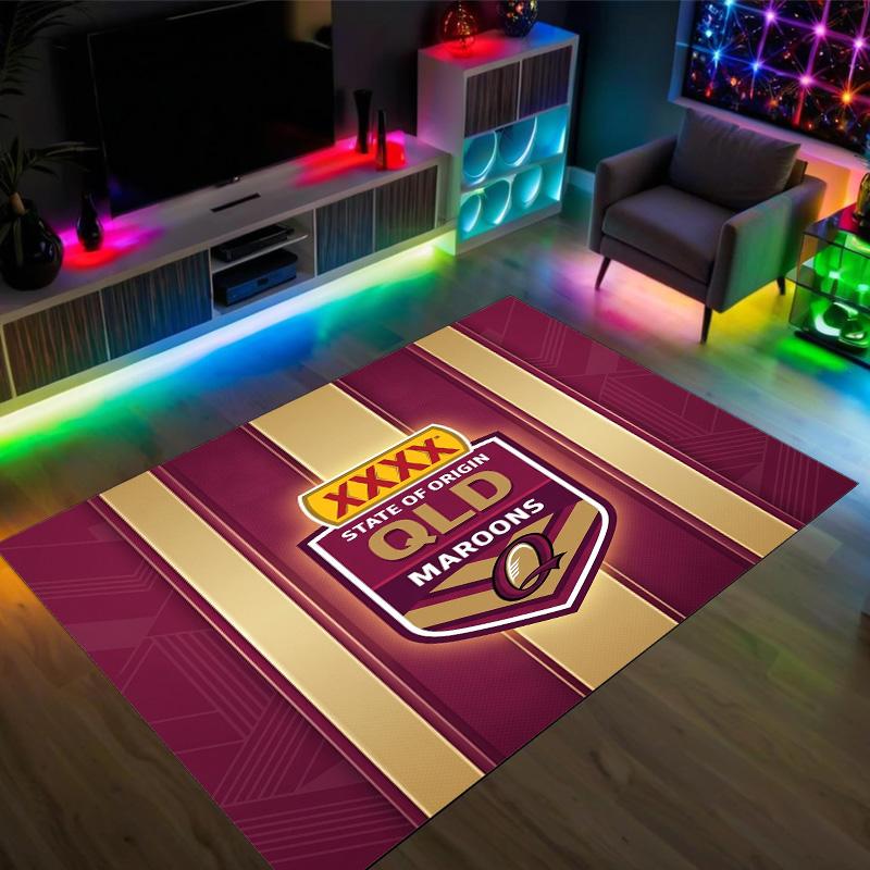 Queensland Maroons Design Crystal Velvet Carpet Cozy Non?Slip Printed Rug For Bedroom Living Room Entrance