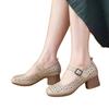 Soft-soled hollow-hole shoes Comfortable middle-heeled sandals Summer new soft leather thick-heeled shallow mouth Mary Jane