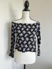 Raga Bohemian Black Floral Off Shoulder Crop Top XS Zipper Side