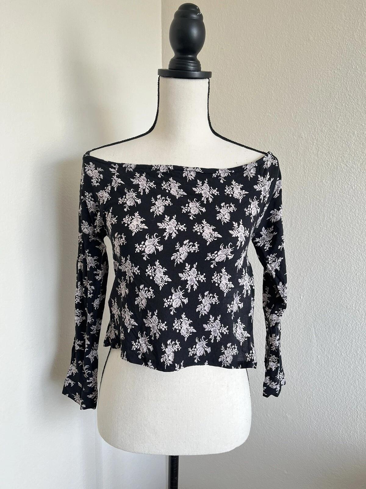 

Топ Raga Bohemian Black Floral с открытыми плечами, укороченный, размер XS, молния сбоку 4XL