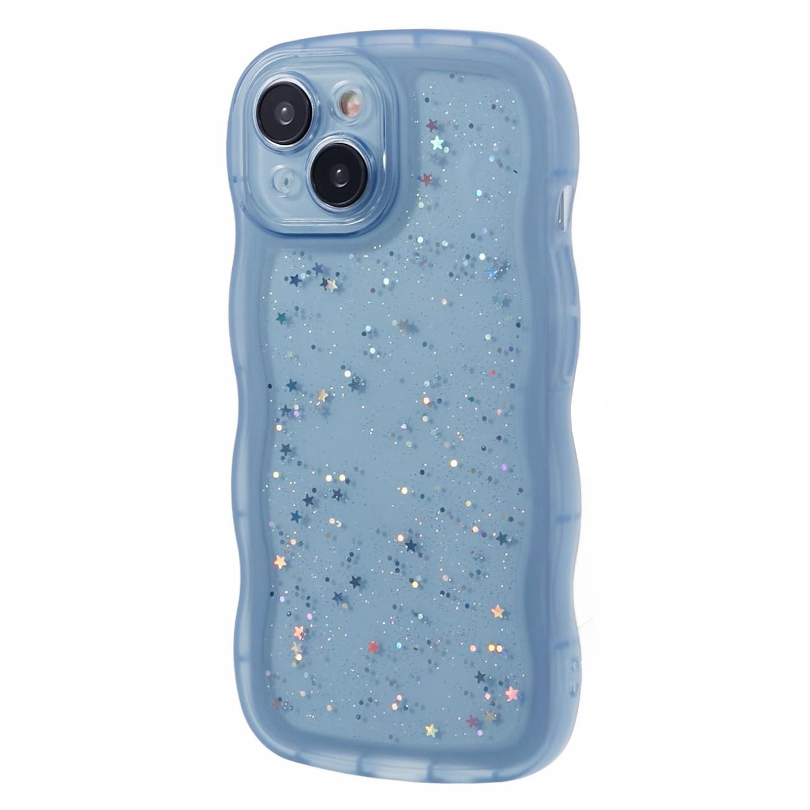 

JTW Series for iPhone 14 Case Wavy Frame Glitter Stars Epoxy Phone Cover Blue