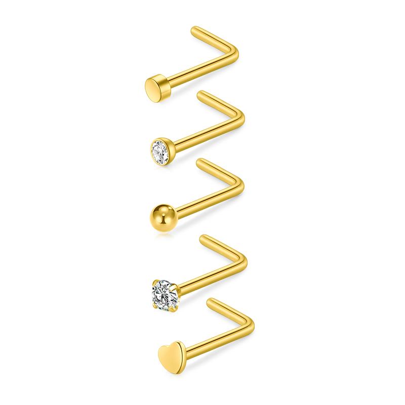 5/6/21 Stück 20G Nasenstecker Edelstahl Nasenflügelstecker Schrauben Nasenring Hoop Körperpiercing Silber Gold Farbe Herz Nasenstecker