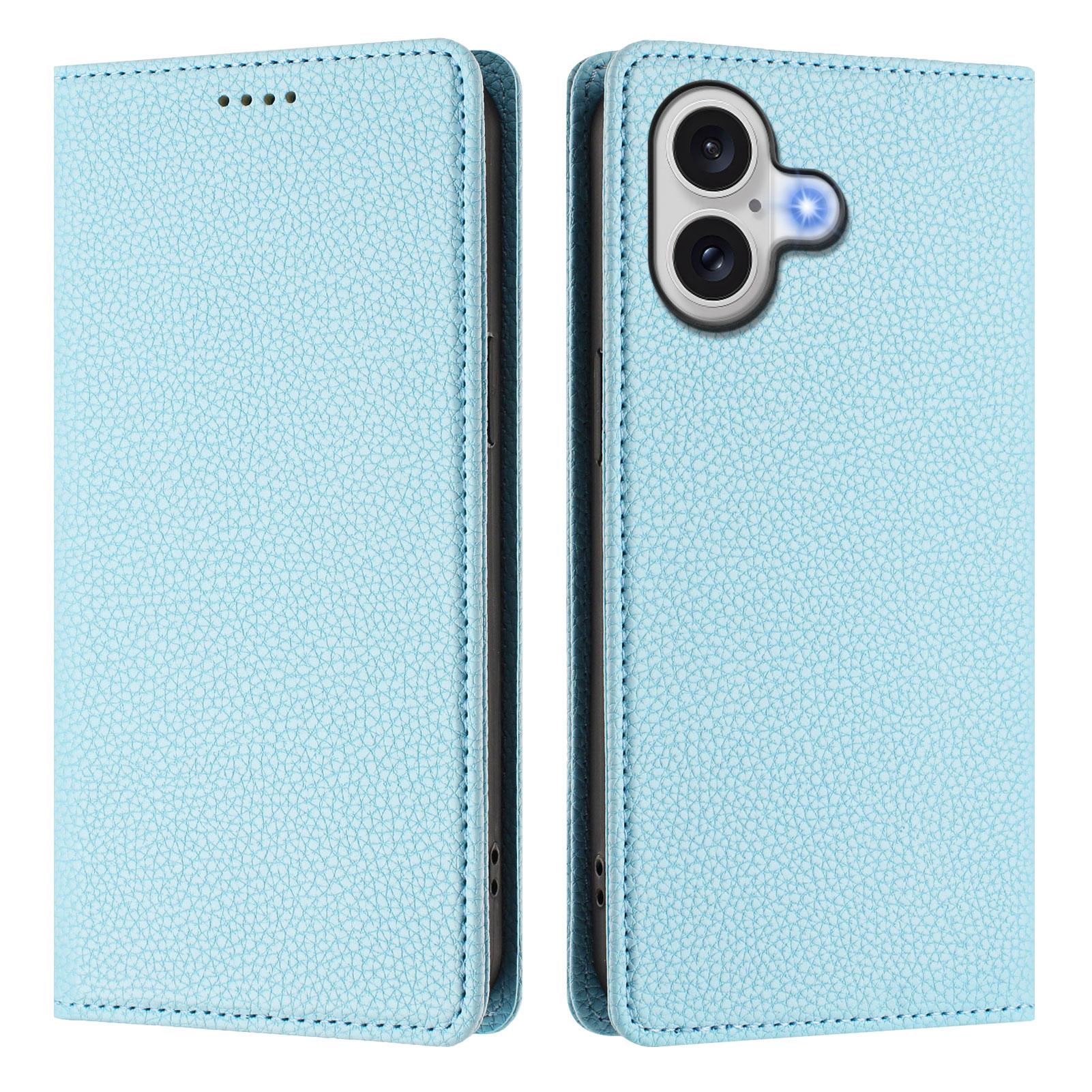 

For iPhone 17 Wallet Case RFID Blocking Litchi Texture Leather Mobile Cover Baby Blue