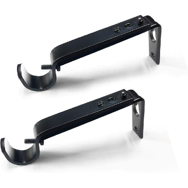 Curtain Rod Brackets Heavy Duty Drapery Hardware Adjustable Curtain Rod Holders Black for 7/8 or 1 Inch Rods, Set of 3 (Black, Fits Rods Up To 1