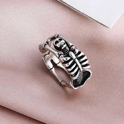 New Creative Gothic&Punk Skeleton Bones Opening Ring For Unisex Exaggerated Retro Ring Vintage Hip Hop Rock Copper Color Jewelry