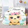 Personalized Name Blanket Cartoon Animal Digital Print Flannel Blanket Fun Gift Blanket