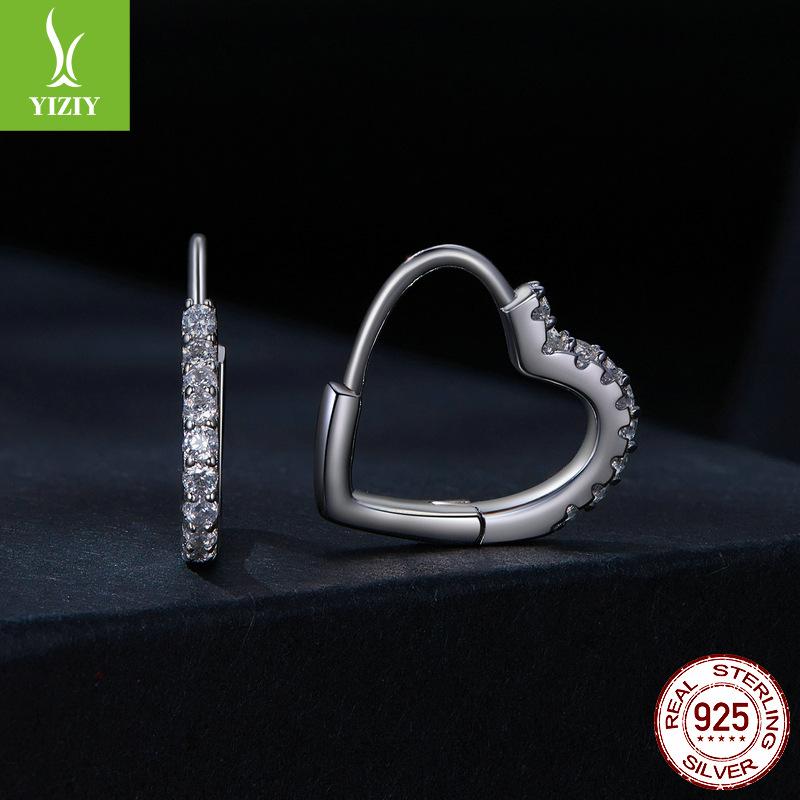 Classic Heart-Shaped Moissanite Ear Buckle Women'S Trendy S925 Sterling Silver Mozzarella Diamond Earrings