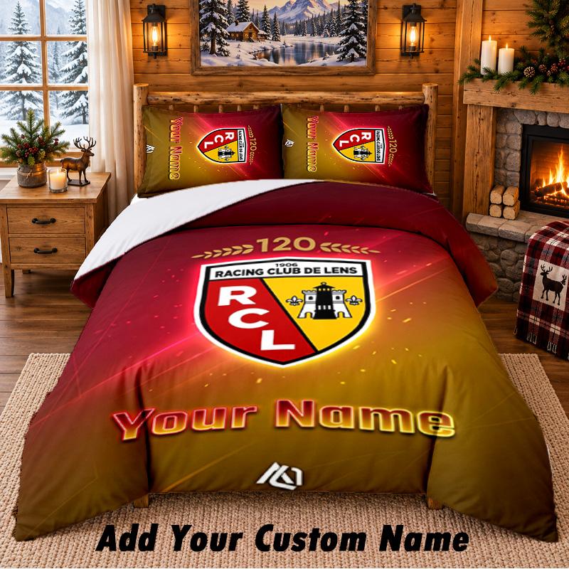 racing club de lens Pattern Bedding 3Pcs Set Custom Name, Bed Sheet And Pillowcases For Home Bedroom