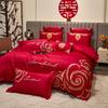High-End Long-Staple Cotton Wedding 4Pcs Set Chinese Wedding Wedding Kit Big Red Embroidery Pure Cotton Wedding Bedding
