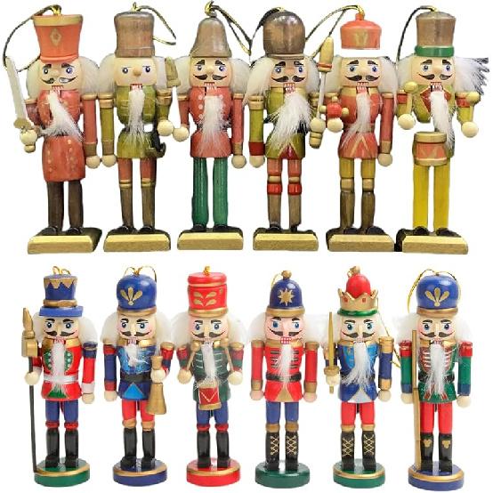 12 PCS Christmas Nutcracker Ornament Set, 4.7Inch Nutcrackers Tree Ornaments Set, Nutcracker Figures with Opening Mouths Christmas Decorations for