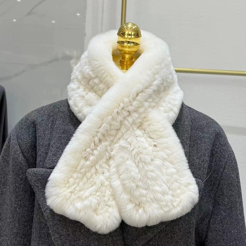 Imported Real Rex Rabbit Fur Scarf Korean Version Simple Long Woven Mao Mao Scarf Warm Double-sided Thickened Fur Collar