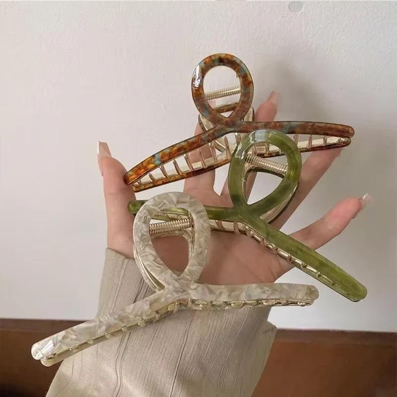 Large French Style Acetic Grab Clip Retro Alloy Shark Clips Elegant Minimalist Headwear Back of Head Spoon Curly Hair Hairpin